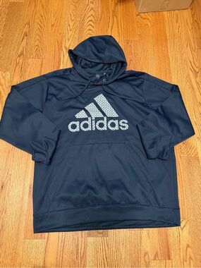 adidas Black Hooded Pullover with White Logo